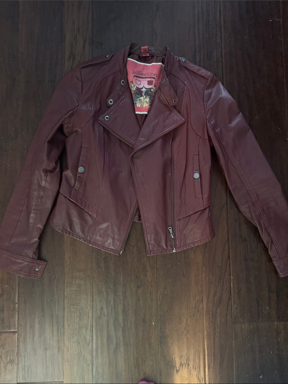 Collection B Wine Faux Leather Moto Jacket